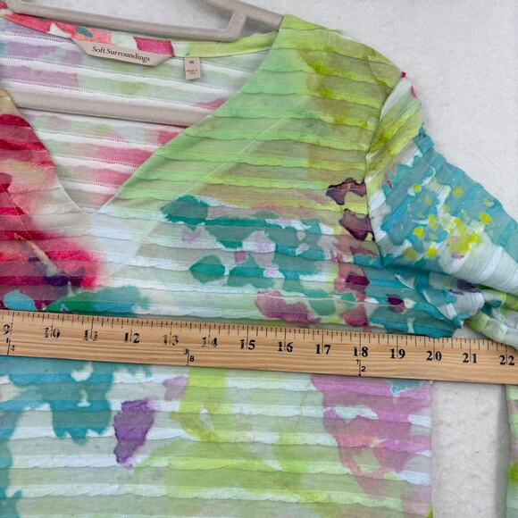 Soft Surroundings Blouse Top Size M Rainbow Floral Textured 3/4 Sleeve Stretch - Picture 8 of 11